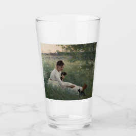 Mädchen mit Katzen in einer Sommerlandschaft (Kätz Glas