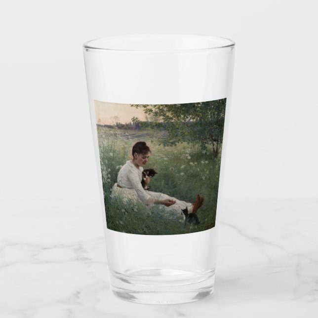 Mädchen mit Katzen in einer Sommerlandschaft (Kätz Glas (Vorderseite)