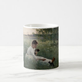 Mädchen mit Katzen in einer Sommerlandschaft (Kätz Kaffeetasse