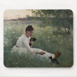 Mädchen mit Katzen in einer Sommerlandschaft (Kätz Mousepad