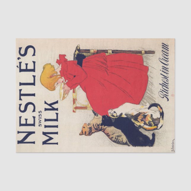 Mädchen mit Katzen, Vintage Poster, Alexandre Stei Seidenpapier (Vorderseite)