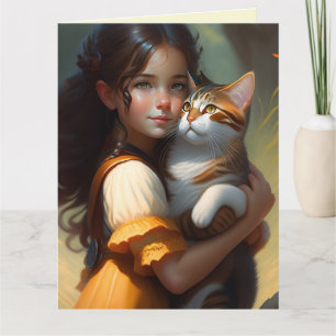 MÄDCHEN MIT KATZKATZEN KUNST Grußkarten Karte
