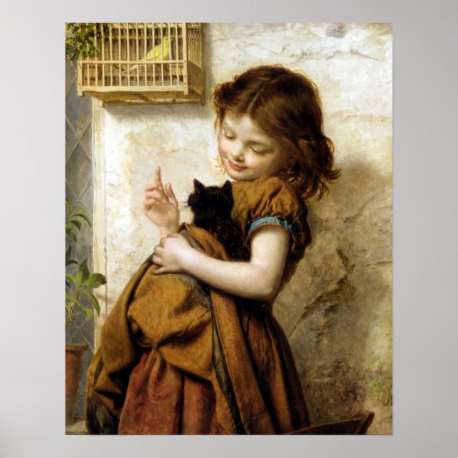 Mädchen mit Kitten, Sophie Anderson Poster (Vorne)
