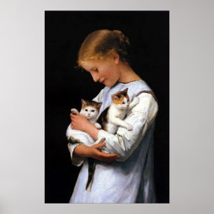 Mädchen mit Kittens, Albert Anker Poster