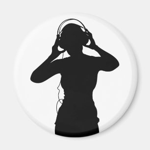 Mädchen mit Kopfhörern in der Silhouette Magnet