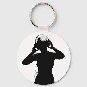 Mädchen mit Kopfhörern in der Silhouette Schlüsselanhänger