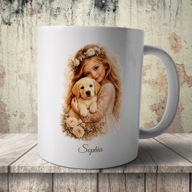 Mädchen mit Labrador-Welpe Kaffeetasse (Von Creator hochgeladen)