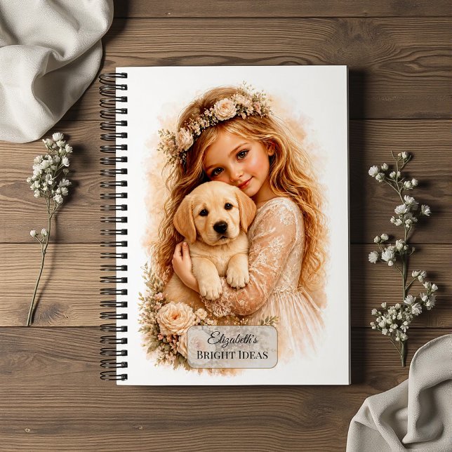 Mädchen mit Labrador-Welpe Notizbuch (Von Creator hochgeladen)