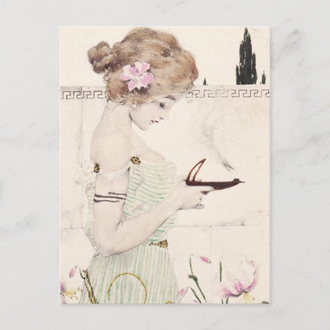 Mädchen mit Lampe Jugendstil Postkarte (Vorderseite)