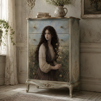 Mädchen mit langen lockigen Haaren und Wildblumen Seidenpapier