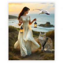 Mädchen mit Lanterns Cat und Seagull Küstenart