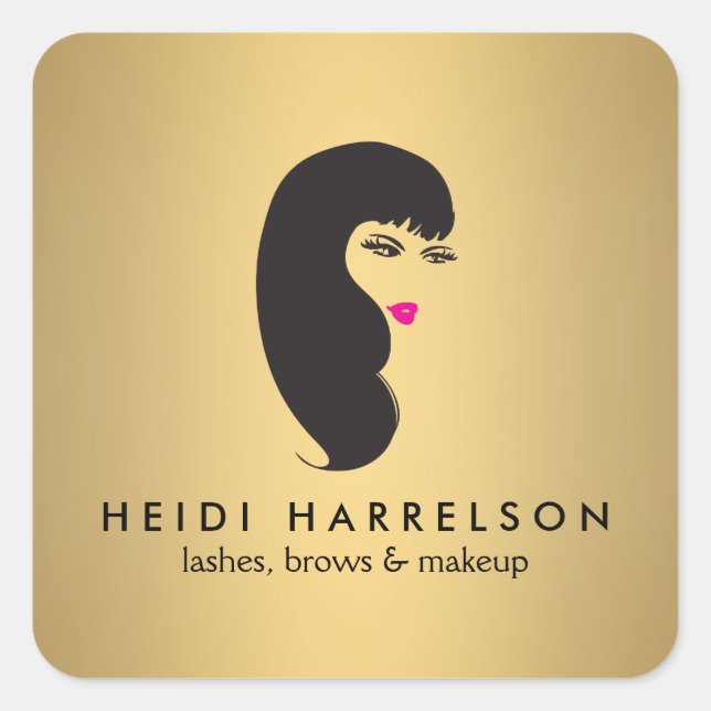 Mädchen mit Lashes auf Imitaten Gold Stickers (Vorderseite)