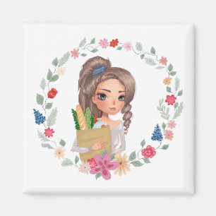 Mädchen mit Lebensmitteln Magnet