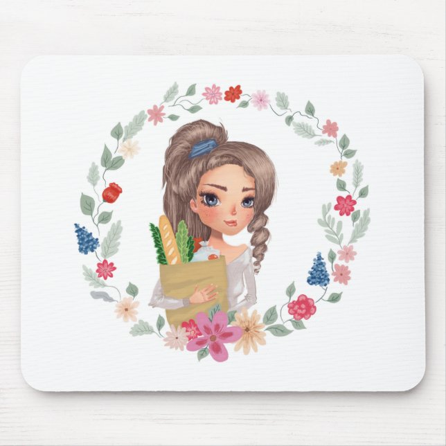 Mädchen mit Lebensmitteln Mousepad (Vorne)