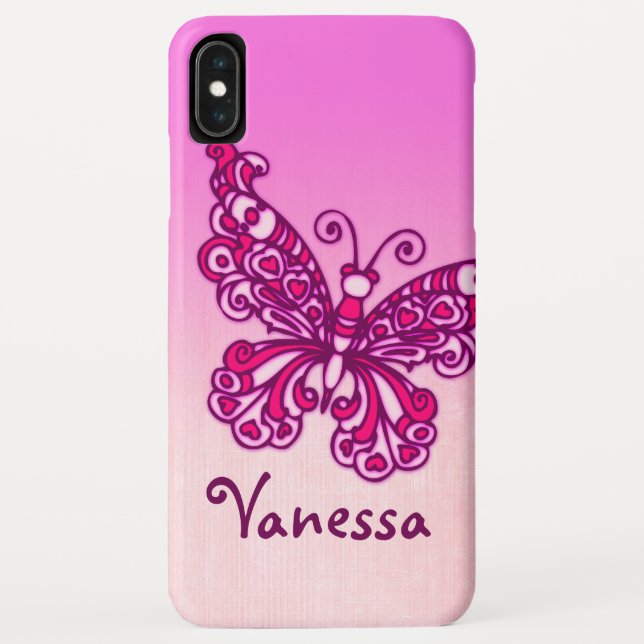 Mädchen mit lila rosa Schmetterlingsgrafik Case-Mate iPhone Hülle (Rückseite)
