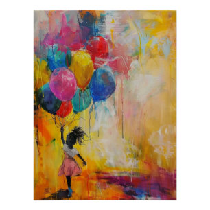 Mädchen mit Luftballons Gemälde Poster