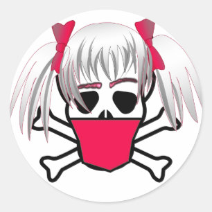 Mädchen mit Maskenschädel und Knochen Runder Aufkleber