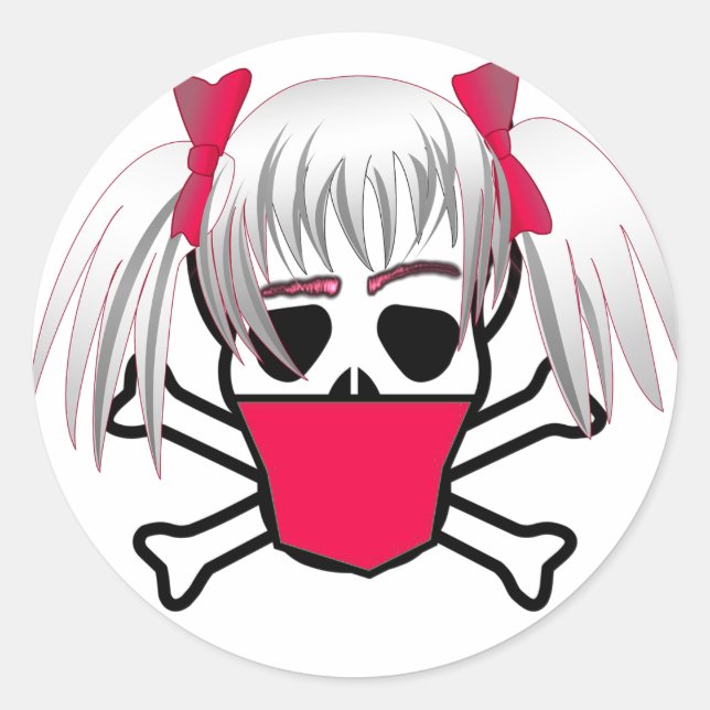 Mädchen mit Maskenschädel und Knochen Runder Aufkleber (Vorderseite)