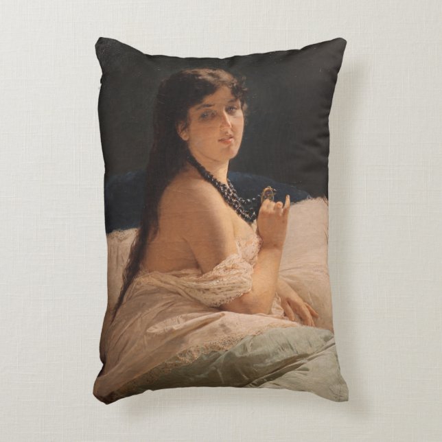 Mädchen mit Medallion (von Gerolamo Induno) Dekokissen (Vorderseite(Vertikal))