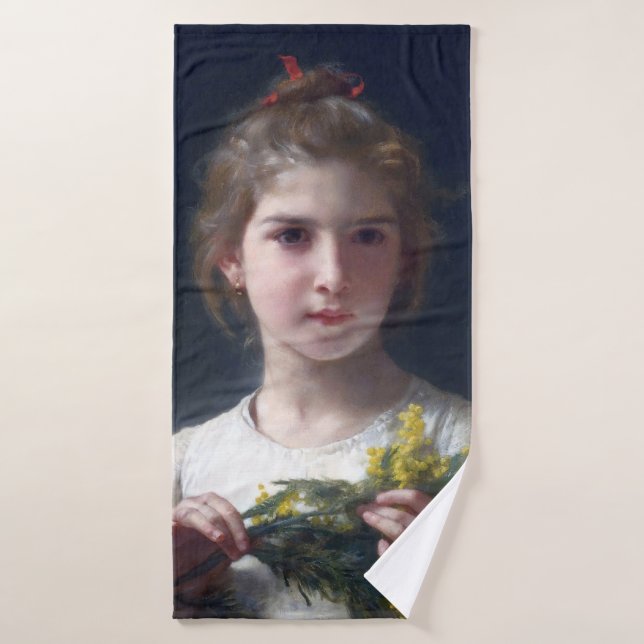 Mädchen mit Mimosa, Bouguereau Badehandtuch (Badehandtuch)