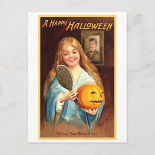 Mädchen mit Mirror und Pumpkin Postkarte