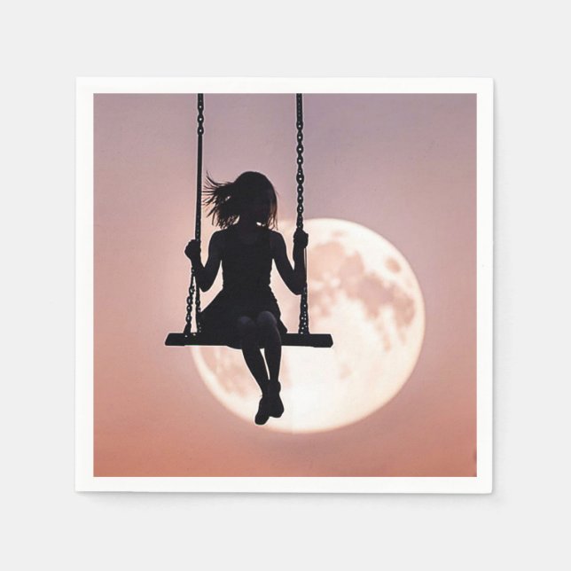 Mädchen mit Mond im Swing Serviette (Vorderseite)