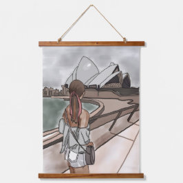 Mädchen mit Opernhaus in Sydney. Wandteppich Mit Holzrahmen