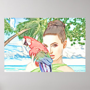 Mädchen mit Papagei Poster
