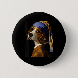 Mädchen mit Perlenohrring Beagle lustiger Hund Mem Button