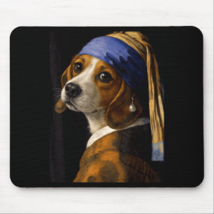 Mädchen mit Perlenohrring Beagle lustiger Hund Mem Mousepad