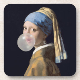 Mädchen mit Perlenohrring, die ein Kaugummi blasen Getränkeuntersetzer