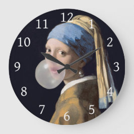 Mädchen mit Perlenohrring, die ein Kaugummi blasen Große Wanduhr