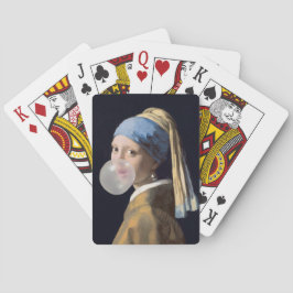 Mädchen mit Perlenohrring, die ein Kaugummi blasen Spielkarten