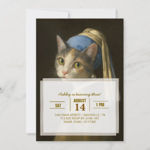 Mädchen mit Perlenohrring Katze Einladung