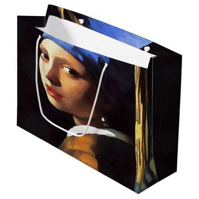 Mädchen mit Perlenohrring nach Johannes Vermeer Große Geschenktüte (Vorderseite Schrägansicht)