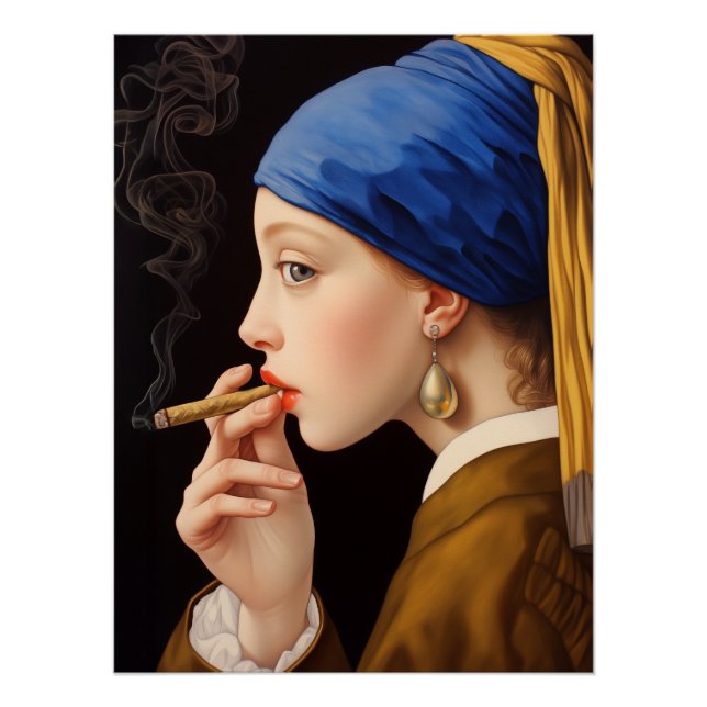 Mädchen mit Perlenohrring, rauchlustig Poster (Vorderseite)