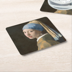 Mädchen mit Perlenohrring   Rechteckiger Pappuntersetzer