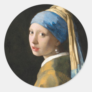Mädchen mit Perlenohrring von Johannes Vermeer Runder Aufkleber