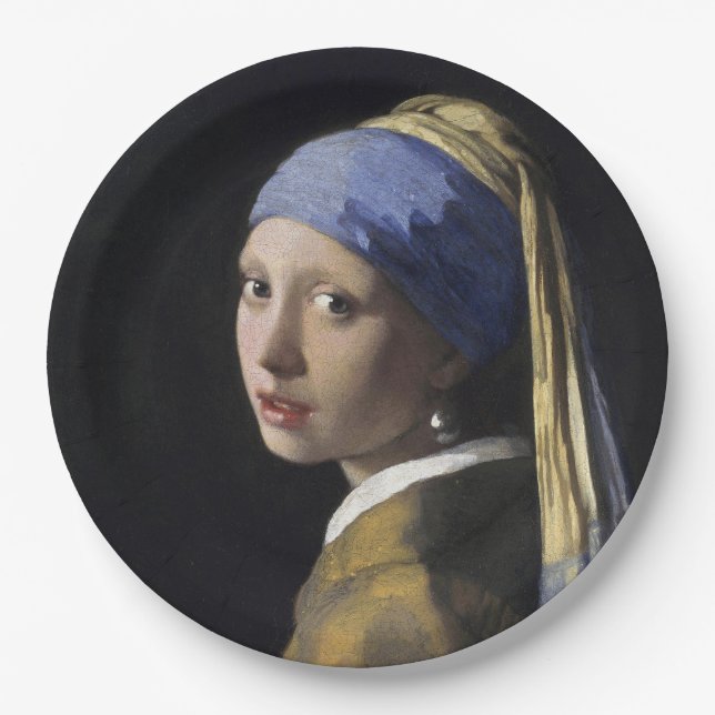 Mädchen mit Perlenverdienst von Johannes Vermeer Pappteller (Vorderseite)