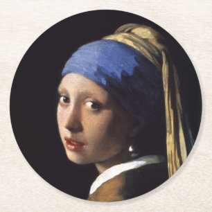 Mädchen mit Perlenverdienst von Johannes Vermeer Runder Pappuntersetzer