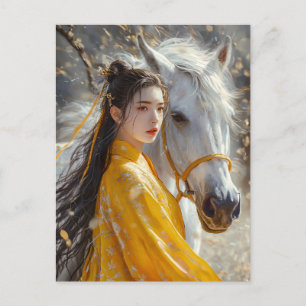 Mädchen mit Pferd Chinesische Sternzeichen Kunst Postkarte