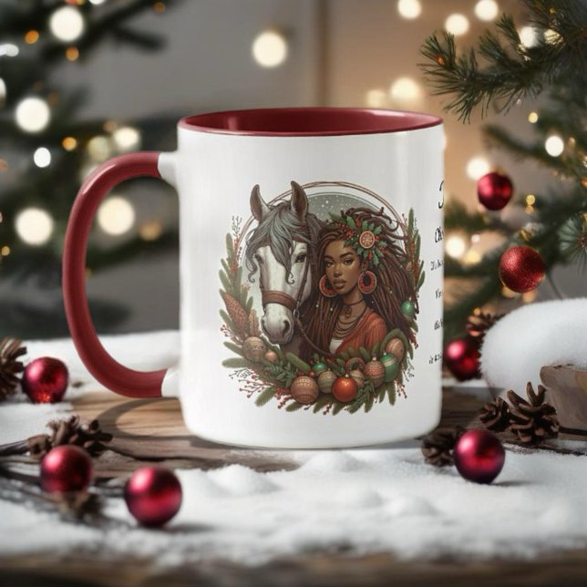 Mädchen mit Pferd und Kranz Weihnachten Tasse (Enjoy this Beautiful Christmas Horse design! Personalize with your favorite Horse Girl!)