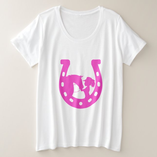 Mädchen mit Pferd und Western-Hut Hot Pink Horsesh Große Größe T-Shirt (Design vorne)