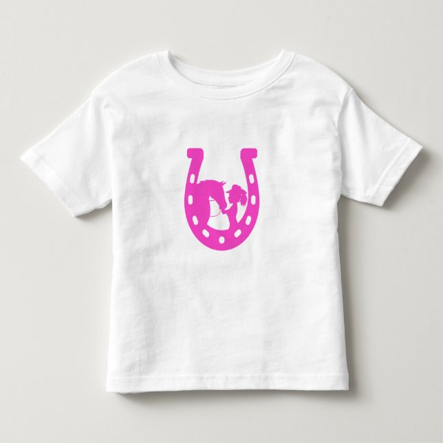 Mädchen mit Pferd und Western-Hut Hot Pink Horsesh Kleinkind T-shirt (Vorderseite)
