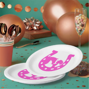Mädchen mit Pferd und Western-Hut Hot Pink Horsesh Pappteller