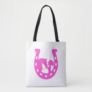 Mädchen mit Pferd und Western-Hut Hot Pink Horsesh Tasche