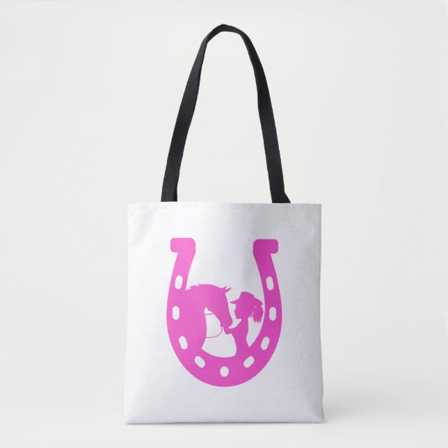 Mädchen mit Pferd und Western-Hut Hot Pink Horsesh Tasche (Vorderseite)