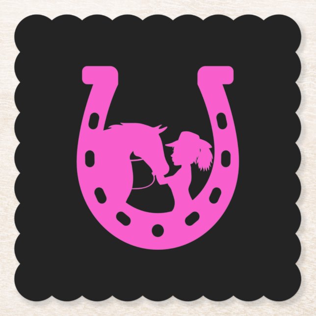 Mädchen mit Pferd und Western-Hut Hot Pink Horsesh Untersetzer (Vorderseite)