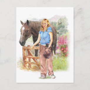 Mädchen mit Pferd zur Kommunion Postkarte