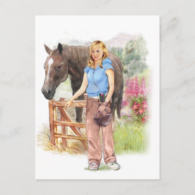 Mädchen mit Pferd zur Kommunion Postkarte (Vorderseite)